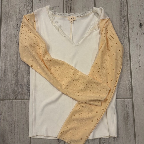 POL Tops - POL Women's Cream and Tan Long Sleeve Top